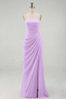 Load image into Gallery viewer, Light Pink Ruched Sheath Long Prom Dress with Slit