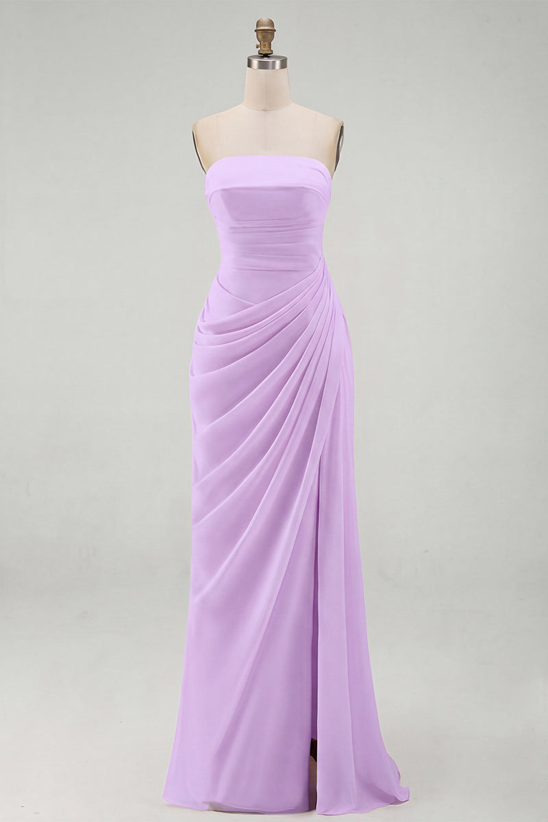 Load image into Gallery viewer, Light Pink Ruched Sheath Long Prom Dress with Slit