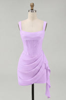 Load image into Gallery viewer, Ivory Thick Straps Corset Ruched Short Graduation Dress with Ruffles