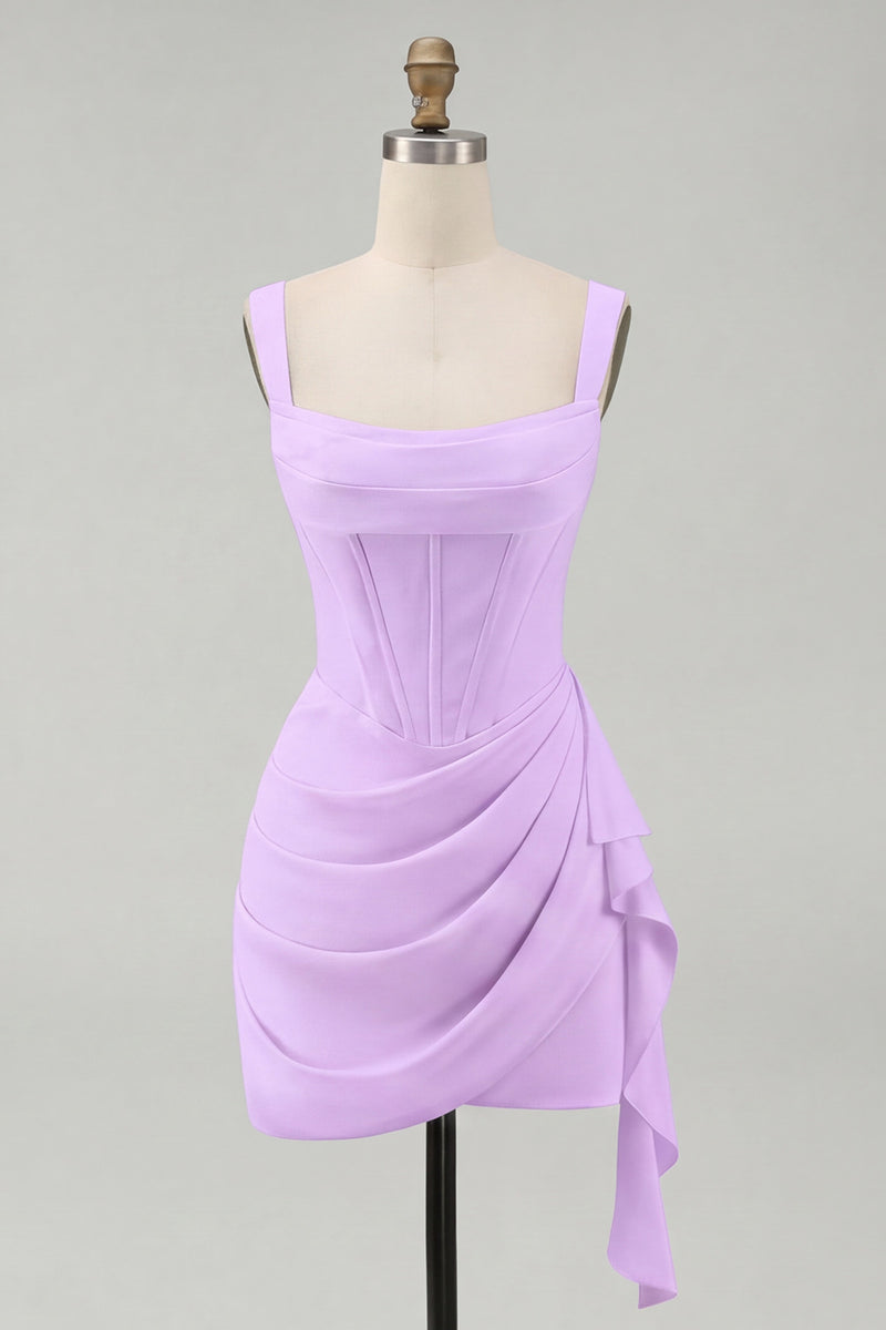 Load image into Gallery viewer, Ivory Thick Straps Corset Ruched Short Graduation Dress with Ruffles