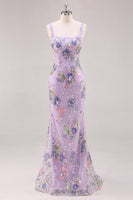 Load image into Gallery viewer, Sparkly Pink Long Mermaid Floral Beaded Formal Dress