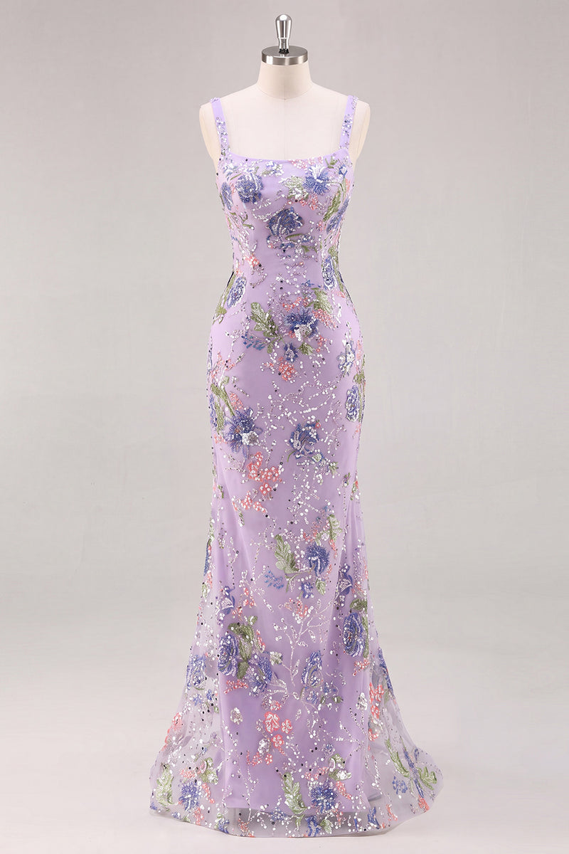 Load image into Gallery viewer, Sparkly Pink Long Mermaid Floral Beaded Formal Dress