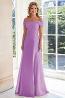 Load image into Gallery viewer, Off The Shoulder Elegant Taupe Sheath Mother of the Bride Dress with Lace