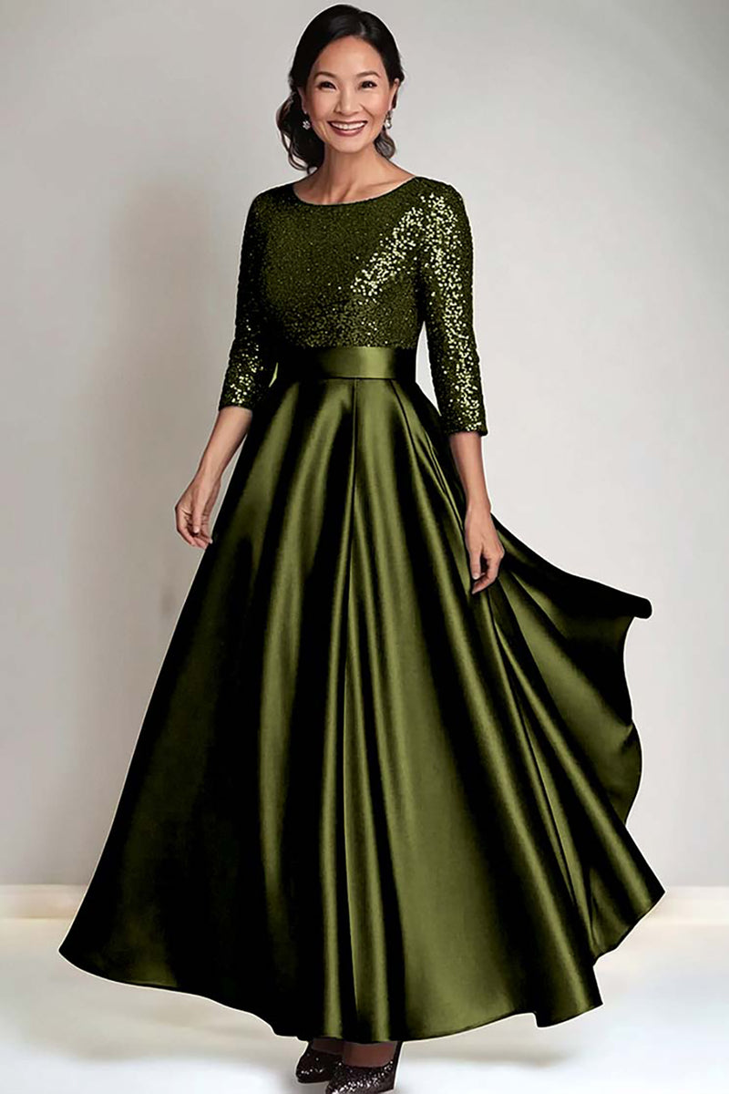 Load image into Gallery viewer, Sparkly Burgundy Scoop Satin Mother of the Bride Dress