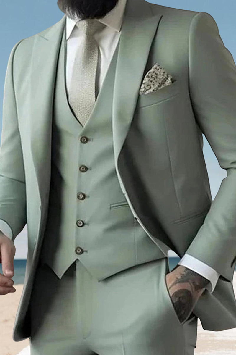 Load image into Gallery viewer, 3 Piece Sage Peak Lapel Single Breasted Men&#39;s Prom Suits with Pockets