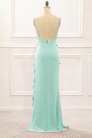 Load image into Gallery viewer, Mint Green Backless Spaghetti Straps Prom Dress With Slit