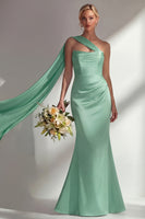 Load image into Gallery viewer, Burgundy Mermaid Neck Scarf Satin Ruched Long Prom Dress