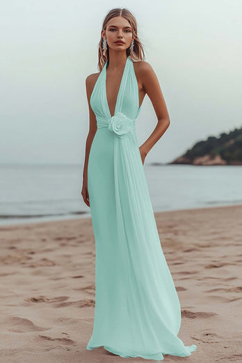 White Chiffon A Line V-Neck Engagement Dress