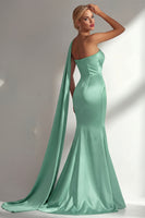 Load image into Gallery viewer, Burgundy Mermaid Neck Scarf Satin Ruched Long Prom Dress