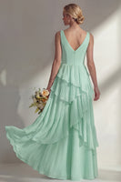 Load image into Gallery viewer, V-Neck Lilac A Line Long Beach Wedding Guest Dress with Ruffles