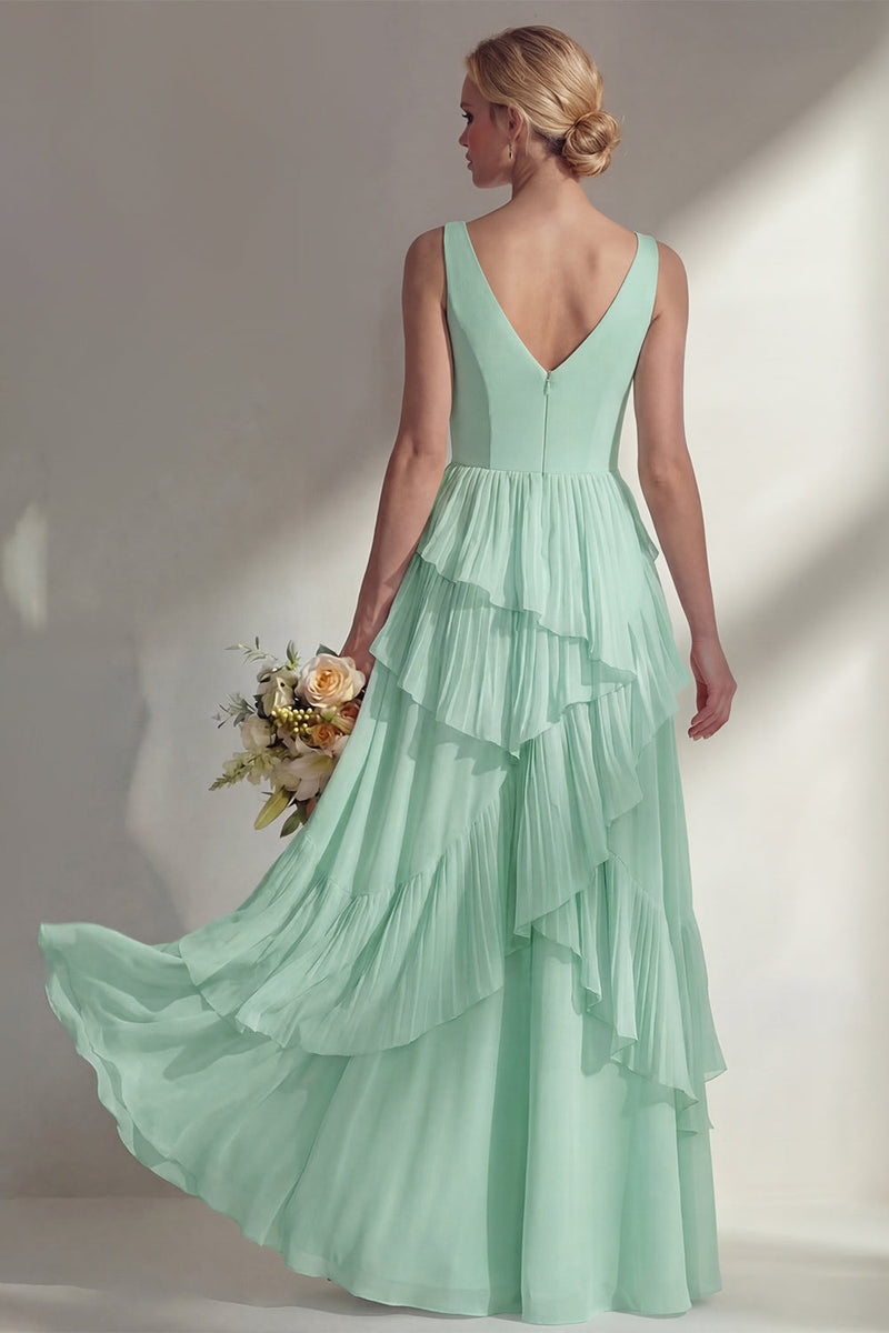 Load image into Gallery viewer, V-Neck Lilac A Line Long Beach Wedding Guest Dress with Ruffles