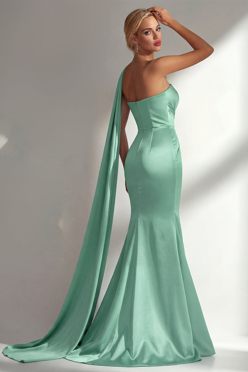 Load image into Gallery viewer, Burgundy Mermaid Neck Scarf Satin Ruched Long Prom Dress