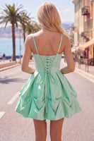 Load image into Gallery viewer, Pink Short Ruched Spaghetti Straps A Line Birthday Party Dress