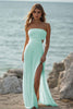 Load image into Gallery viewer, White Chiffon Sheath Strapless Engagement Dress with Slit