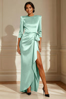 Load image into Gallery viewer, Satin Chocolate Round Neck Long Mother of the Bride Dress with Sash