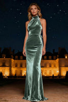 Load image into Gallery viewer, Purple Halter Neck Mermaid Long Velvet Holiday Party Dress