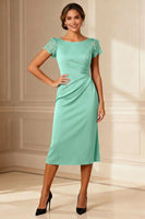 Load image into Gallery viewer, Brown Boat Neck Bodycon Midi Mother of the Bride Dress with Lace