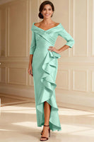 Load image into Gallery viewer, Chocolate Off the Shoulder High Low Ruffled Mother of the Bride Dress with Sleeves