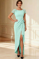 Load image into Gallery viewer, Sheath Navy Boat Neck Long Mother of the Bride Dress with Lace