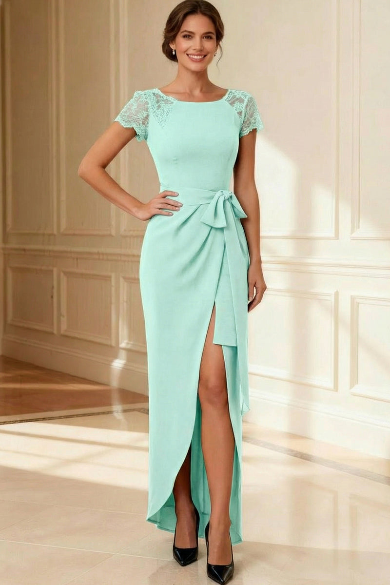 Load image into Gallery viewer, Sheath Navy Boat Neck Long Mother of the Bride Dress with Lace