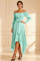 Load image into Gallery viewer, Brown Off the Shoulder Pleated Asymmetrical Mother of the Bride Dress