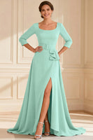 Load image into Gallery viewer, Dark Green A Line Round Neck Long Mother of the Bride Dress with Slit