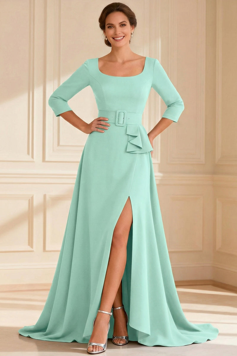 Load image into Gallery viewer, Dark Green A Line Round Neck Long Mother of the Bride Dress with Slit