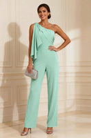 Load image into Gallery viewer, One Shoulder Sage Green Maxi Mother of the Bride Jumpsuits with Ruffles