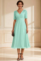 Load image into Gallery viewer, V-Neck Navy A-Line Midi Mother of the Bride Dress