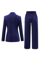 Load image into Gallery viewer, Peacock Blue Stripe Notched Lapel 2 Pieces Women Party Suits with Belt