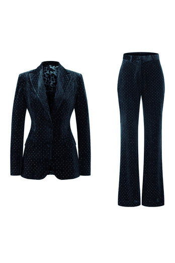 2 Piece Sparkly Dark Green Peak Lapel Women Prom Suits