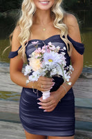 Load image into Gallery viewer, Red Bodycon Off the Shoulder Ruched Short Prom Dress