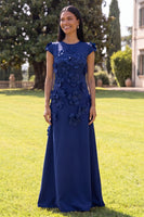 Load image into Gallery viewer, Black Floral A Line Round Neck Long Formal Dress with Sleeves