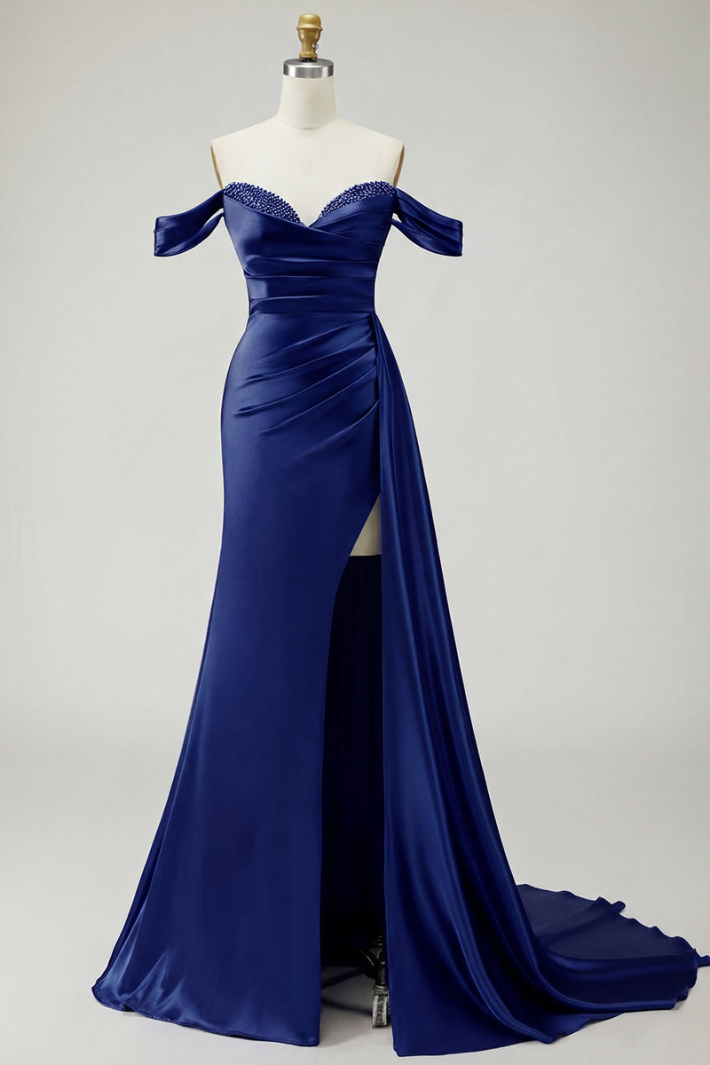 Load image into Gallery viewer, Sparkly Golden Long Mermaid Prom Dress with Side Cape