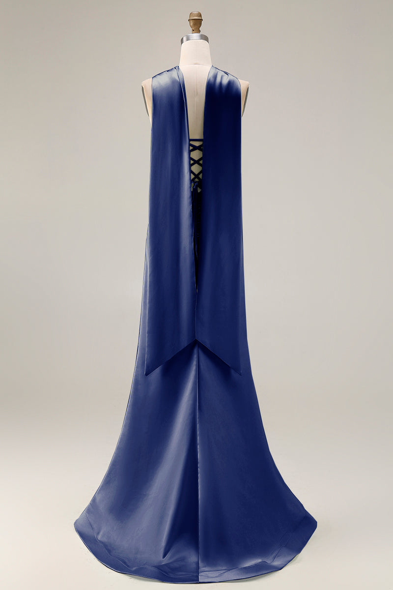 Load image into Gallery viewer, Mermaid Light Green Corset Neck Scarf Long Prom Dress with Slit