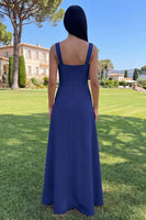 Load image into Gallery viewer, Navy Floral A Line Square Neck Maxi Formal Dress
