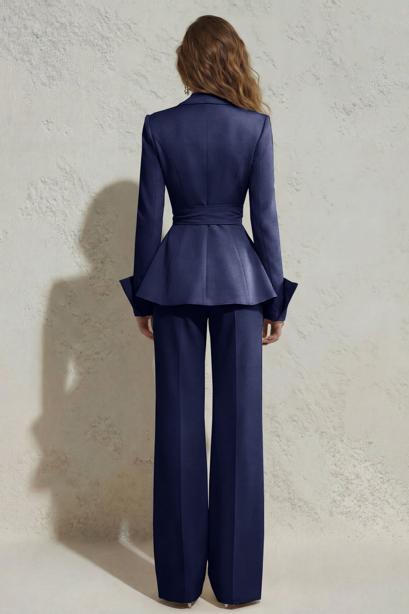 Load image into Gallery viewer, 2 Piece Ivory Peak Lapel Wide Leg Long Business Suits with Sash