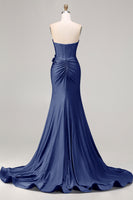 Load image into Gallery viewer, Sparkly Royal Blue Beaded Mermaid Long Corset Prom Dress with Appliques