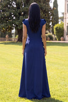 Load image into Gallery viewer, Black Floral A Line Round Neck Long Formal Dress with Sleeves