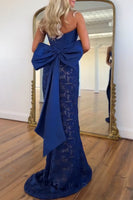 Load image into Gallery viewer, Red Lace Corset Mermaid Strapless Long Prom Dress with Bow