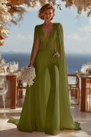 Load image into Gallery viewer, Ivory Cut Out Deep V-Neck Bridal Jumpsuits with Cape