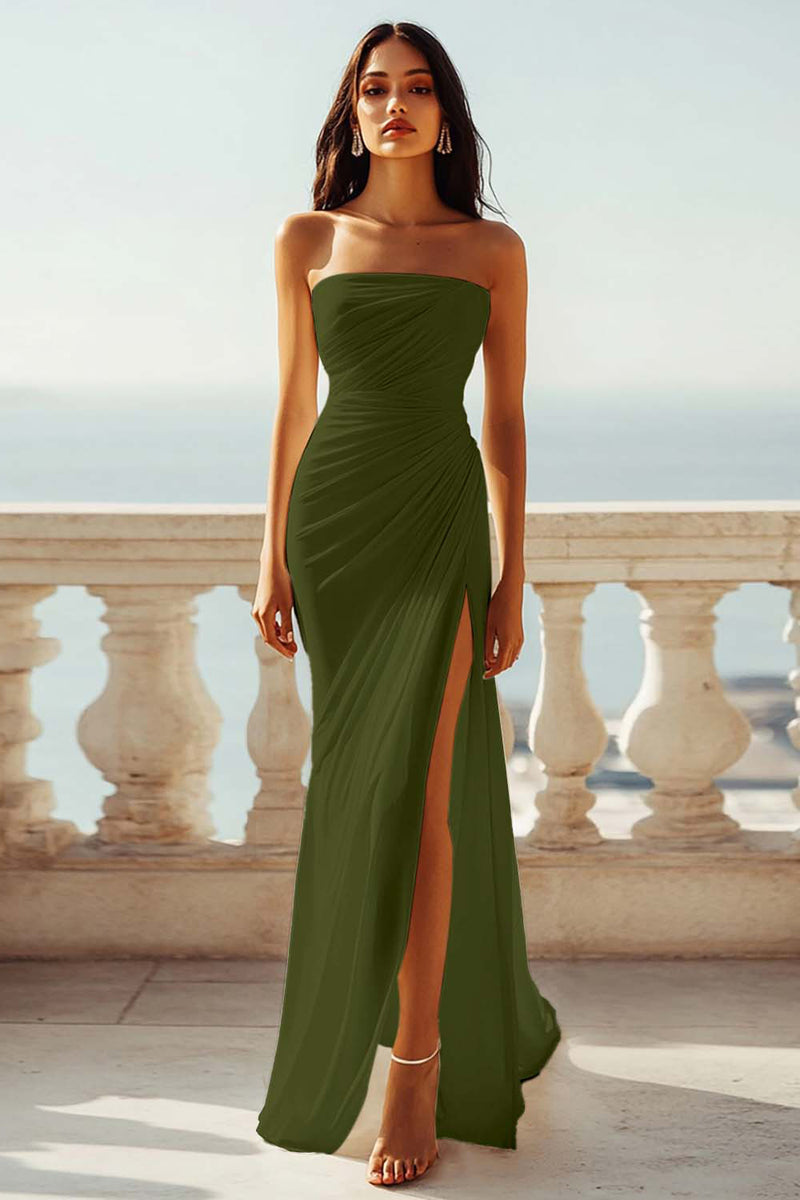 Load image into Gallery viewer, Strapless Ivory Ruched Chiffon Mermaid Maxi Engagement Dress