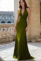 Load image into Gallery viewer, Navy Halter Mermaid Ruched Long Formal Dress