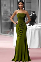 Load image into Gallery viewer, Coffee Strapless Sheath Ruched Floor Length Gala Dress