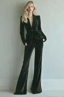 Load image into Gallery viewer, 2 Piece Dark Green Velvet Prom Suits with Pockets