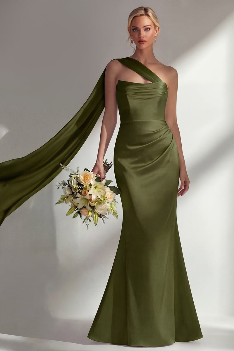 Load image into Gallery viewer, Burgundy Mermaid Neck Scarf Satin Ruched Long Prom Dress