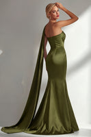 Load image into Gallery viewer, Burgundy Mermaid Neck Scarf Satin Ruched Long Prom Dress