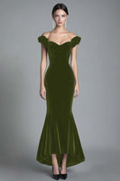 Load image into Gallery viewer, Black Off the Shoulder Asymmetrical Velvet Long Formal Dress