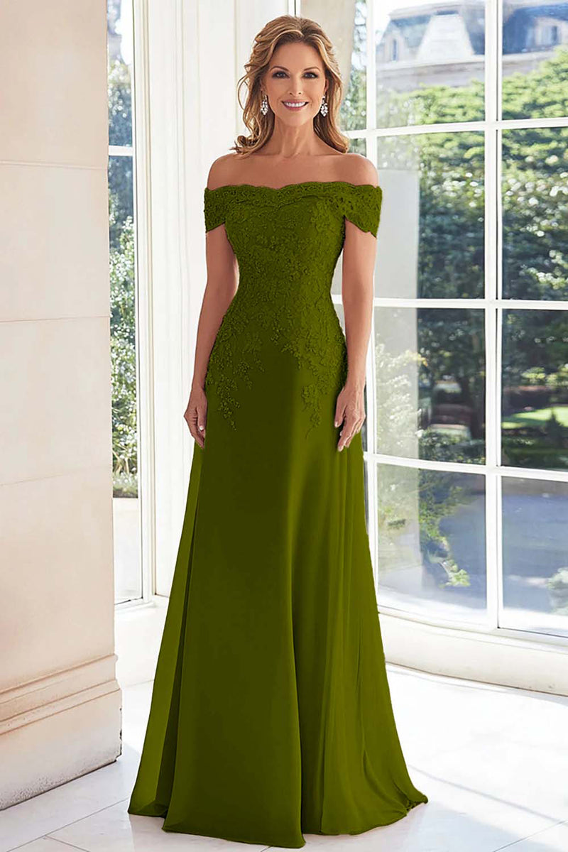 Load image into Gallery viewer, Off The Shoulder Elegant Taupe Sheath Mother of the Bride Dress with Lace