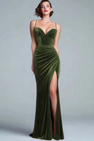 Load image into Gallery viewer, Burgundy Mermaid Velvet Maxi Holiday Party Dress with Slit